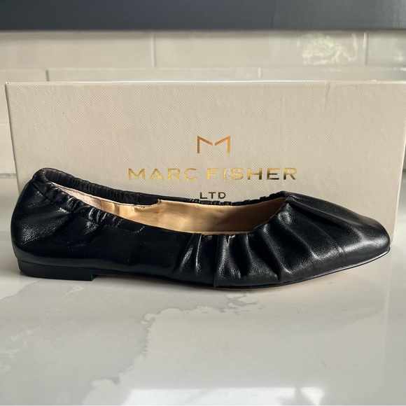 Marc Fisher LTD Ophia Black Leather Ruched Slip On Ballet Flats Women’s Sz 5 BNB - Picture 6 of 15